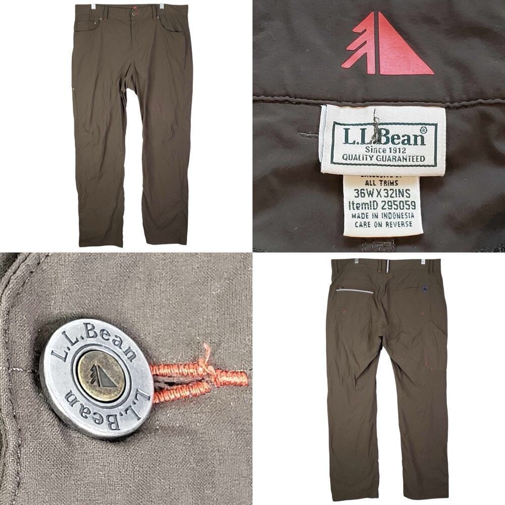 LL Bean Pants Cargo 36 36X32 Green Hiking Outdoors Nylon Casual Mens Straight